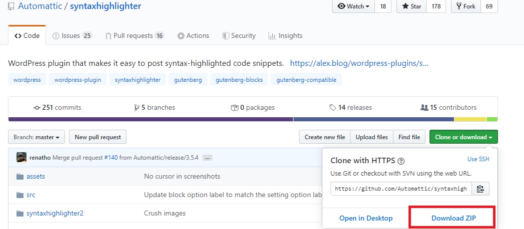 SyntaxHighlighterのGithubのページ