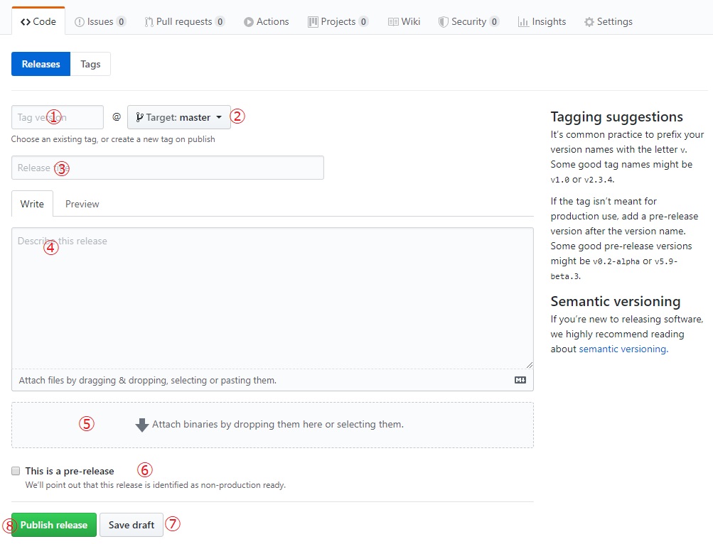 新しいリリース作成